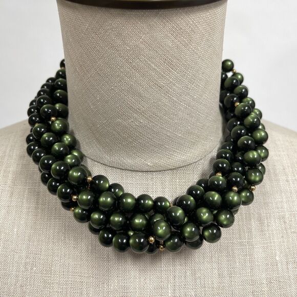 Kenneth Jay Lane Jewelry - Kenneth Lane Green Gold Tone Beaded Multi-strands 5 Strands Women's Necklace